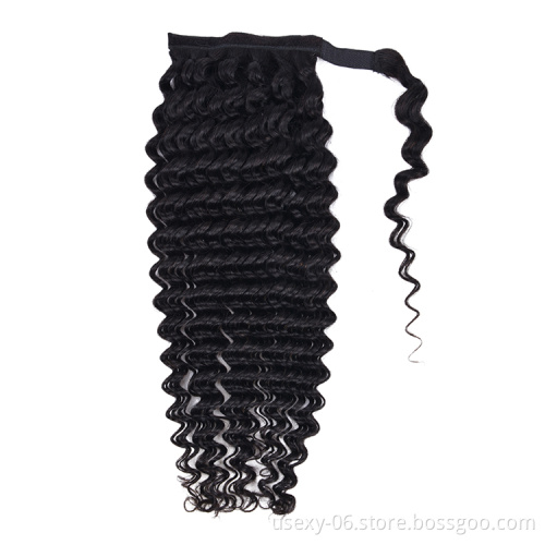 Usexy Raw Virgin Hair Ponytail Extension Wholesale Brazilian Curly Wrap Around Ponytail Human Hair